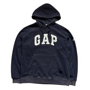 Vintage GAP Spell Out Fleece Navy Blue Hoodie M